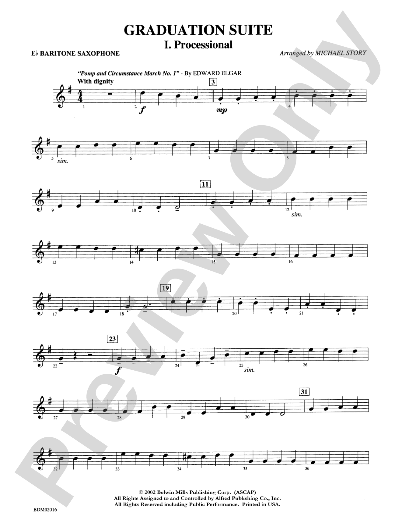 Graduation Suite (Processional: Pomp and Circumstance March No. 1 / Recessional: Rondeau from Premiere Suite): E-flat Baritone Saxophone