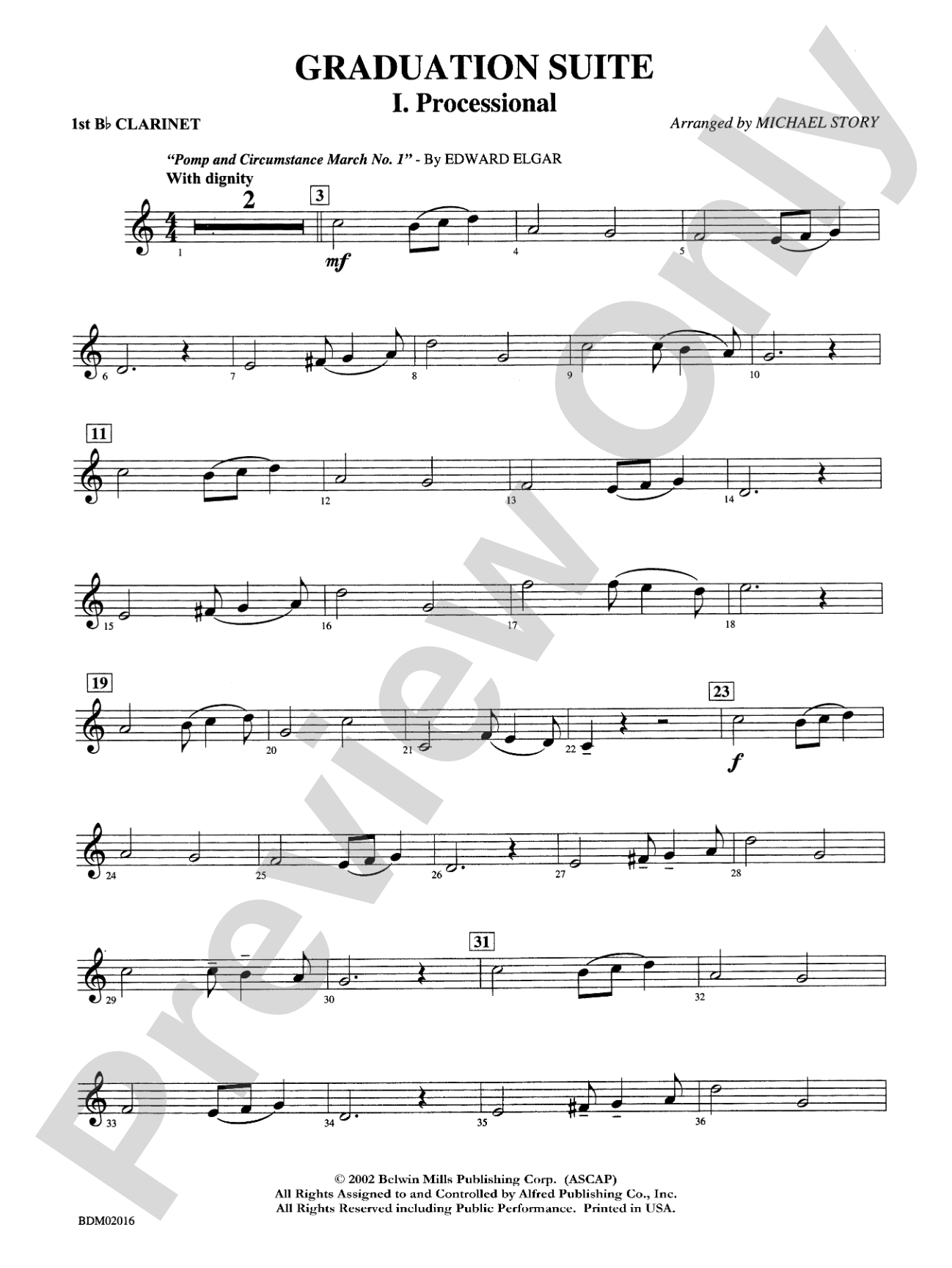 Graduation Suite (Processional: Pomp and Circumstance March No. 1 / Recessional: Rondeau from Premiere Suite): 1st B-flat Clarinet