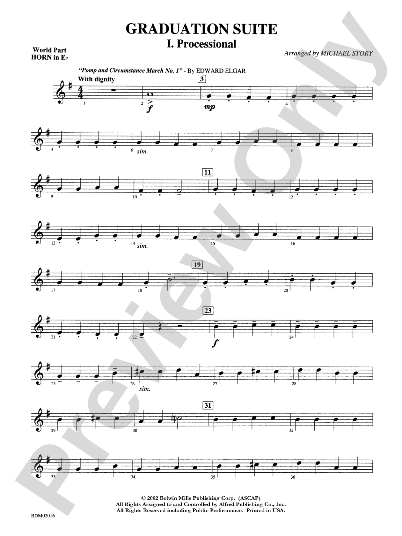 Graduation Suite (Processional: Pomp and Circumstance March No. 1 / Recessional: Rondeau from Premiere Suite): WP 1st Horn in E-flat