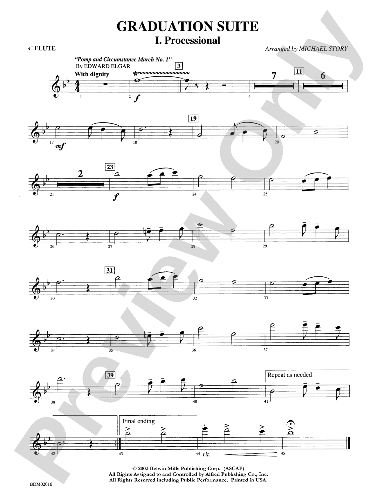 Graduation Suite (Processional: Pomp and Circumstance March No. 1 / Recessional: Rondeau from Premiere Suite): Flute