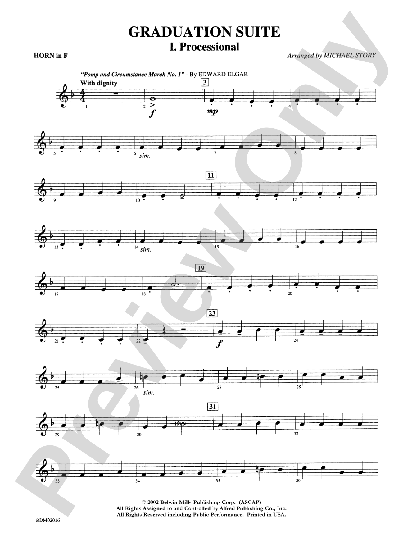 Graduation Suite (Processional: Pomp and Circumstance March No. 1 / Recessional: Rondeau from Premiere Suite): 1st F Horn