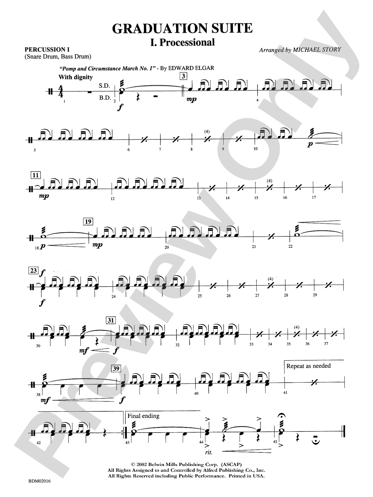 Graduation Suite (Processional: Pomp and Circumstance March No. 1 / Recessional: Rondeau from Premiere Suite): 1st Percussion