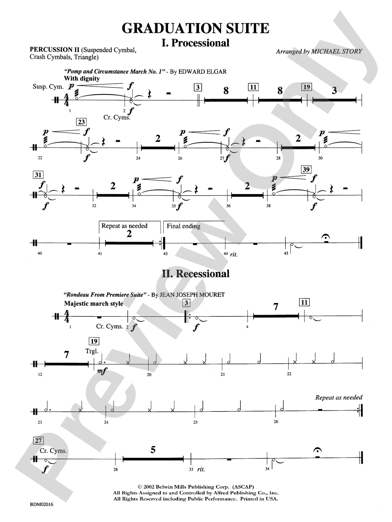 Graduation Suite (Processional: Pomp and Circumstance March No. 1 / Recessional: Rondeau from Premiere Suite): 2nd Percussion