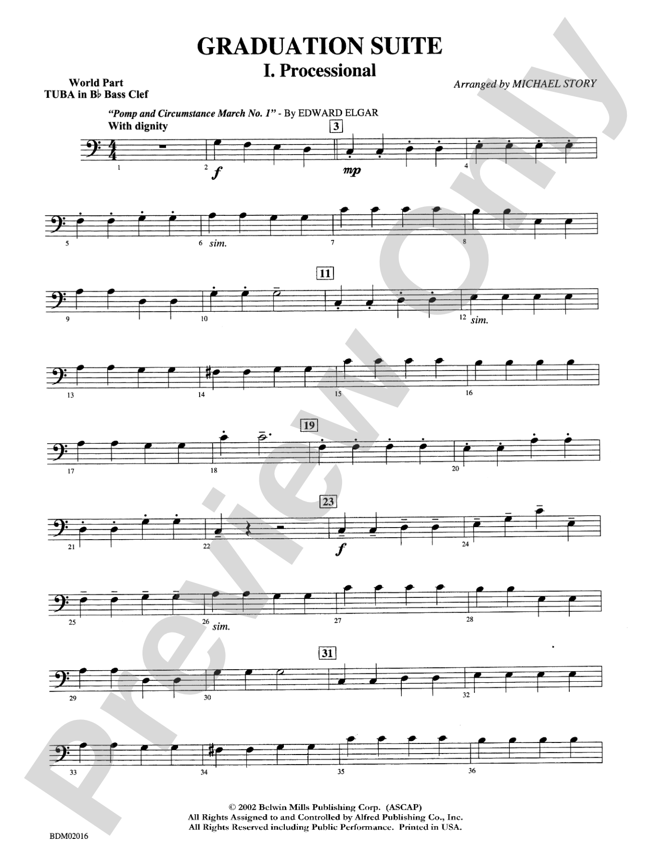 Graduation Suite (Processional: Pomp and Circumstance March No. 1 / Recessional: Rondeau from Premiere Suite): WP B-flat Tuba B.C.