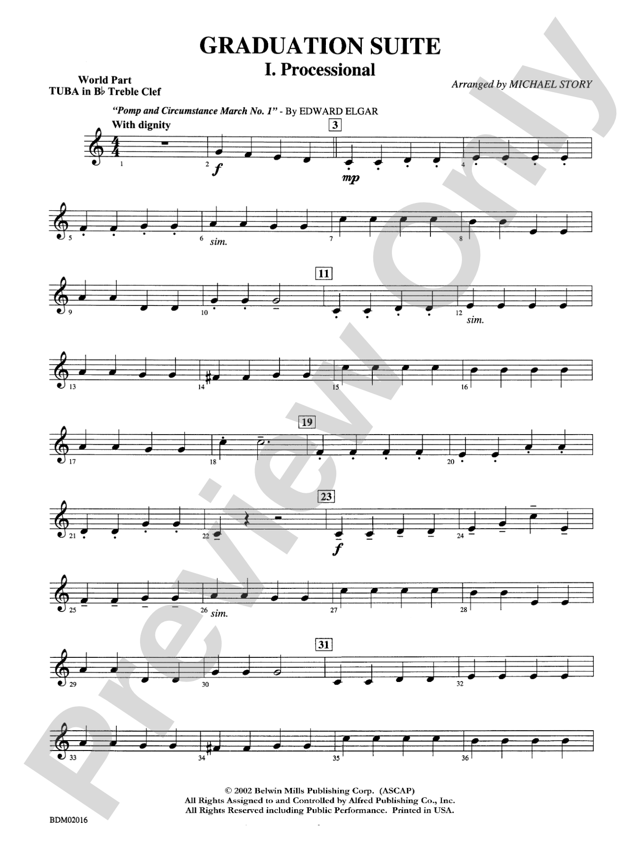 Graduation Suite (Processional: Pomp and Circumstance March No. 1 / Recessional: Rondeau from Premiere Suite): WP B-flat Tuba T.C.