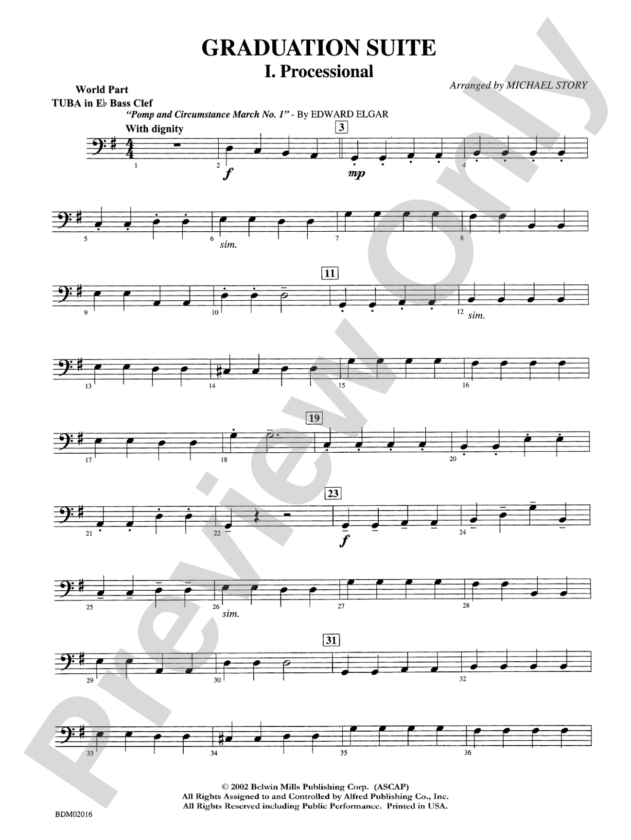 Graduation Suite (Processional: Pomp and Circumstance March No. 1 / Recessional: Rondeau from Premiere Suite): WP E-flat Tuba B.C.