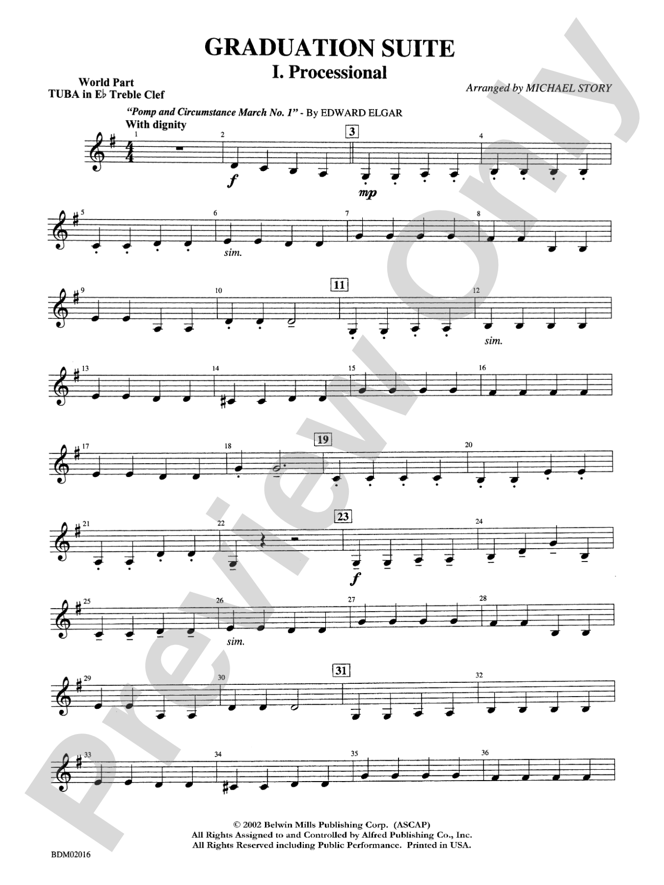 Graduation Suite (Processional: Pomp and Circumstance March No. 1 / Recessional: Rondeau from Premiere Suite): WP E-flat Tuba T.C.