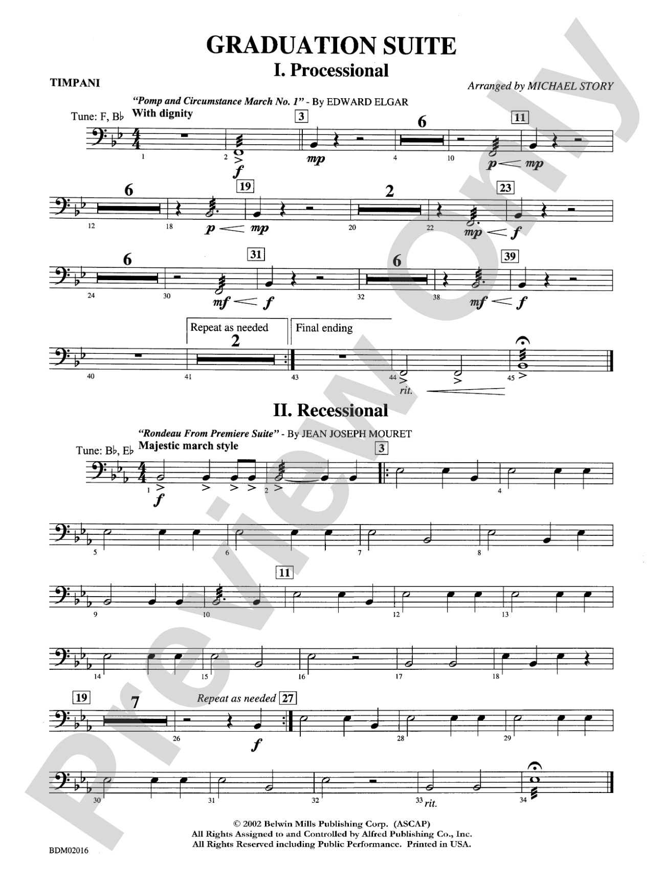 Graduation Suite (Processional: Pomp and Circumstance March No. 1 / Recessional: Rondeau from Premiere Suite): Timpani