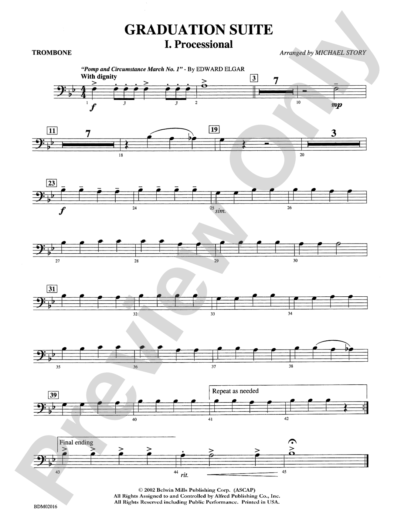 Graduation Suite (Processional: Pomp and Circumstance March No. 1 / Recessional: Rondeau from Premiere Suite): 1st Trombone
