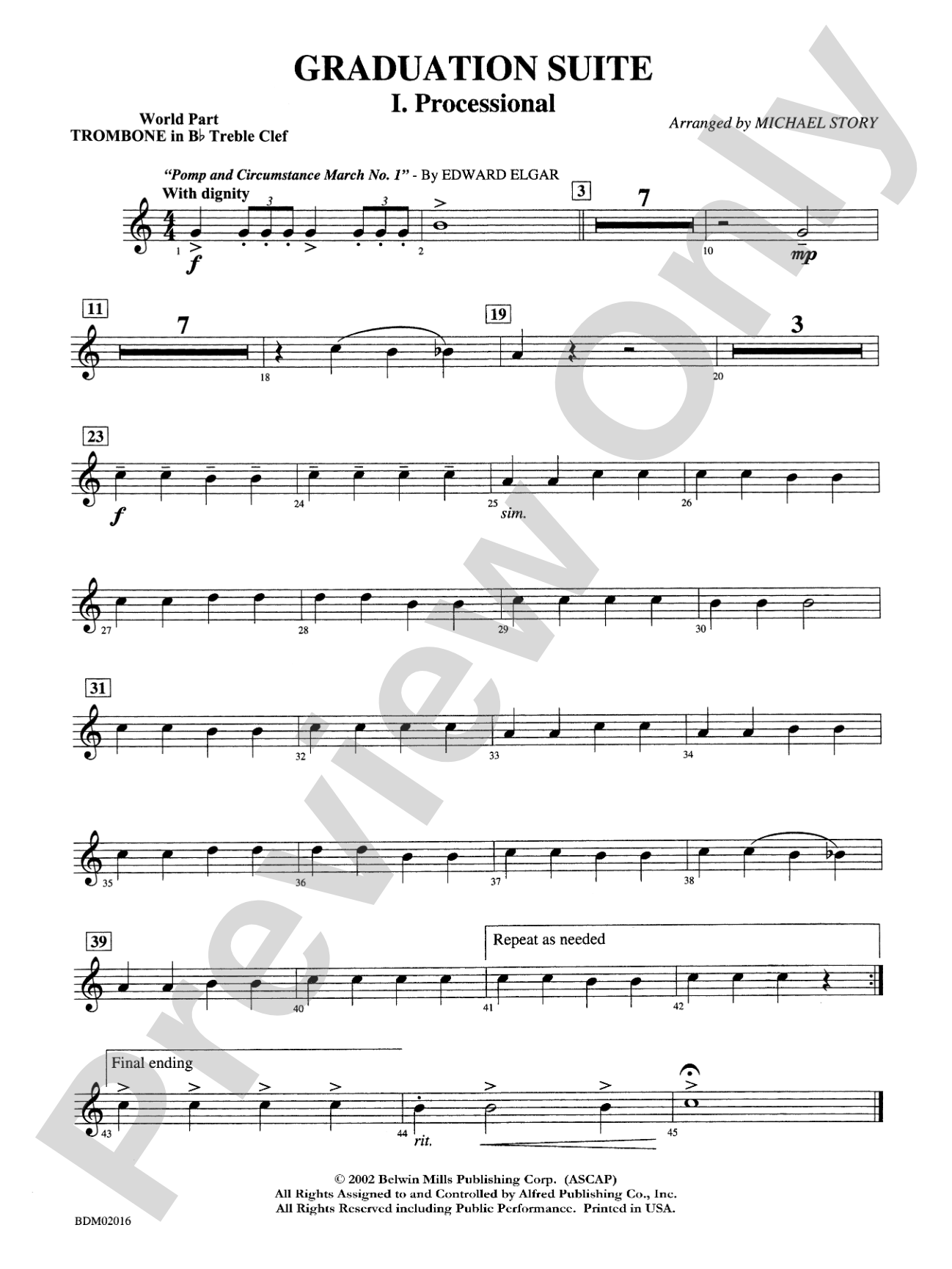 Graduation Suite (Processional: Pomp and Circumstance March No. 1 / Recessional: Rondeau from Premiere Suite): WP 1st B-flat Trombone T.C.