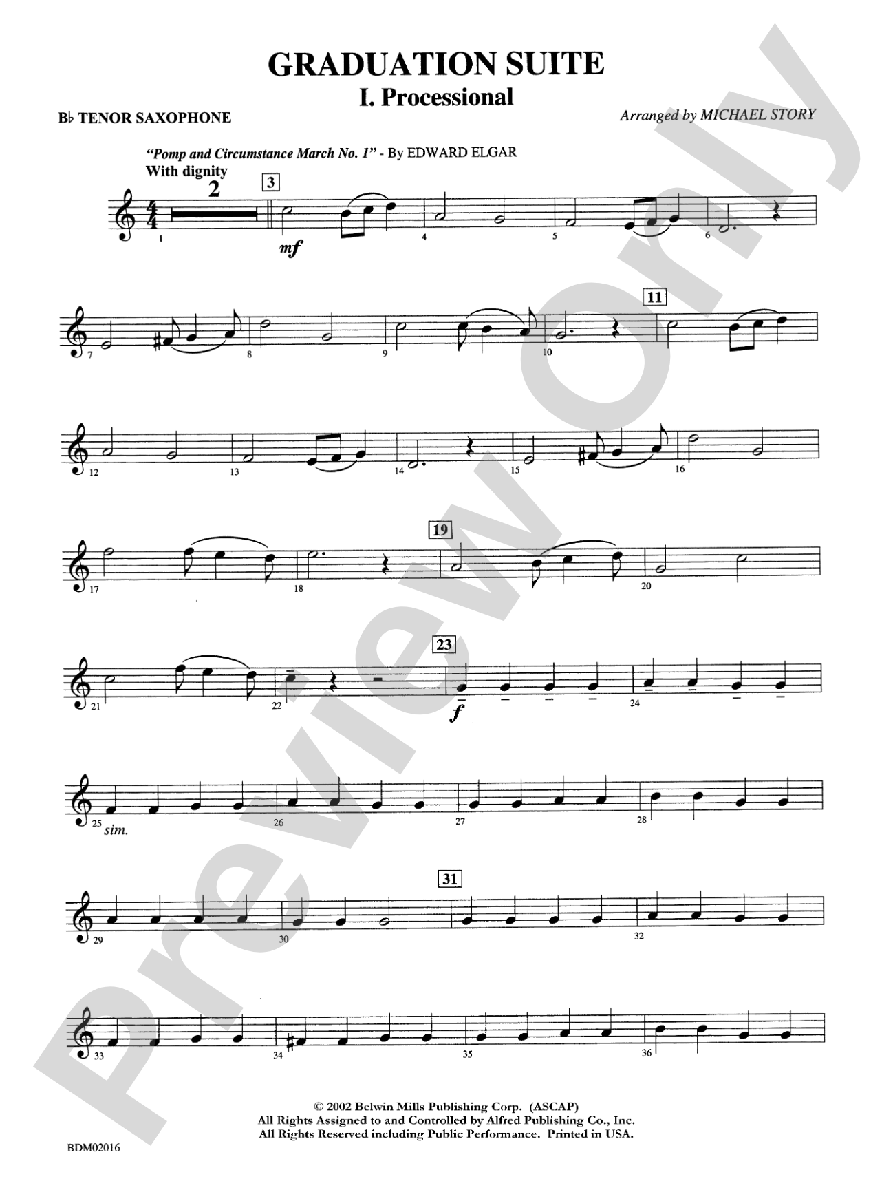 Graduation Suite (Processional: Pomp and Circumstance March No. 1 / Recessional: Rondeau from Premiere Suite): B-flat Tenor Saxophone