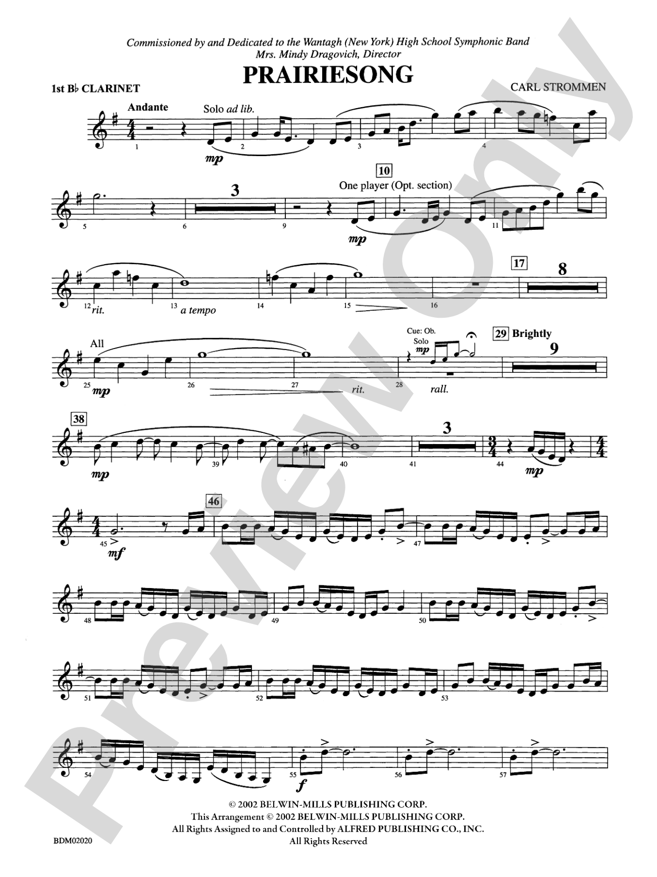 Prairiesong: 1st B-flat Clarinet