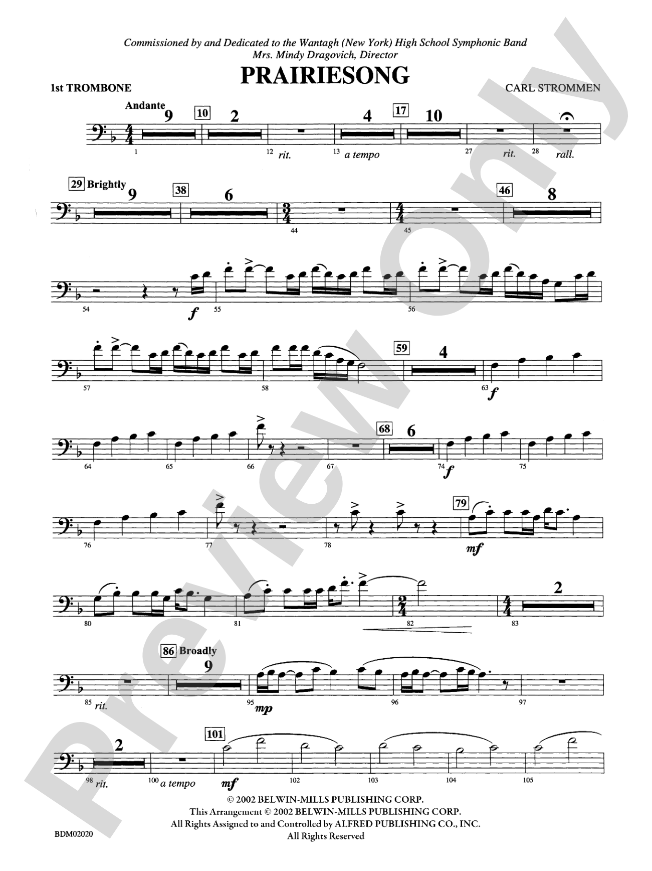 Prairiesong: 1st Trombone