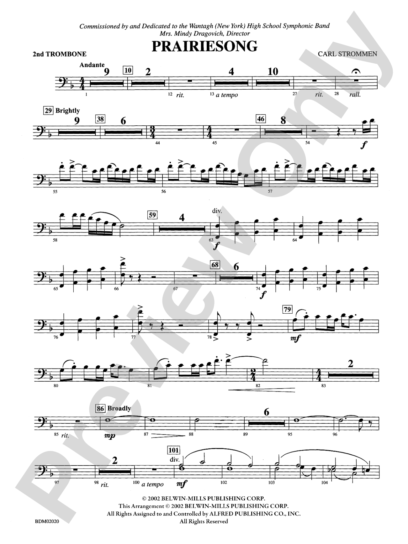 Prairiesong: 2nd Trombone