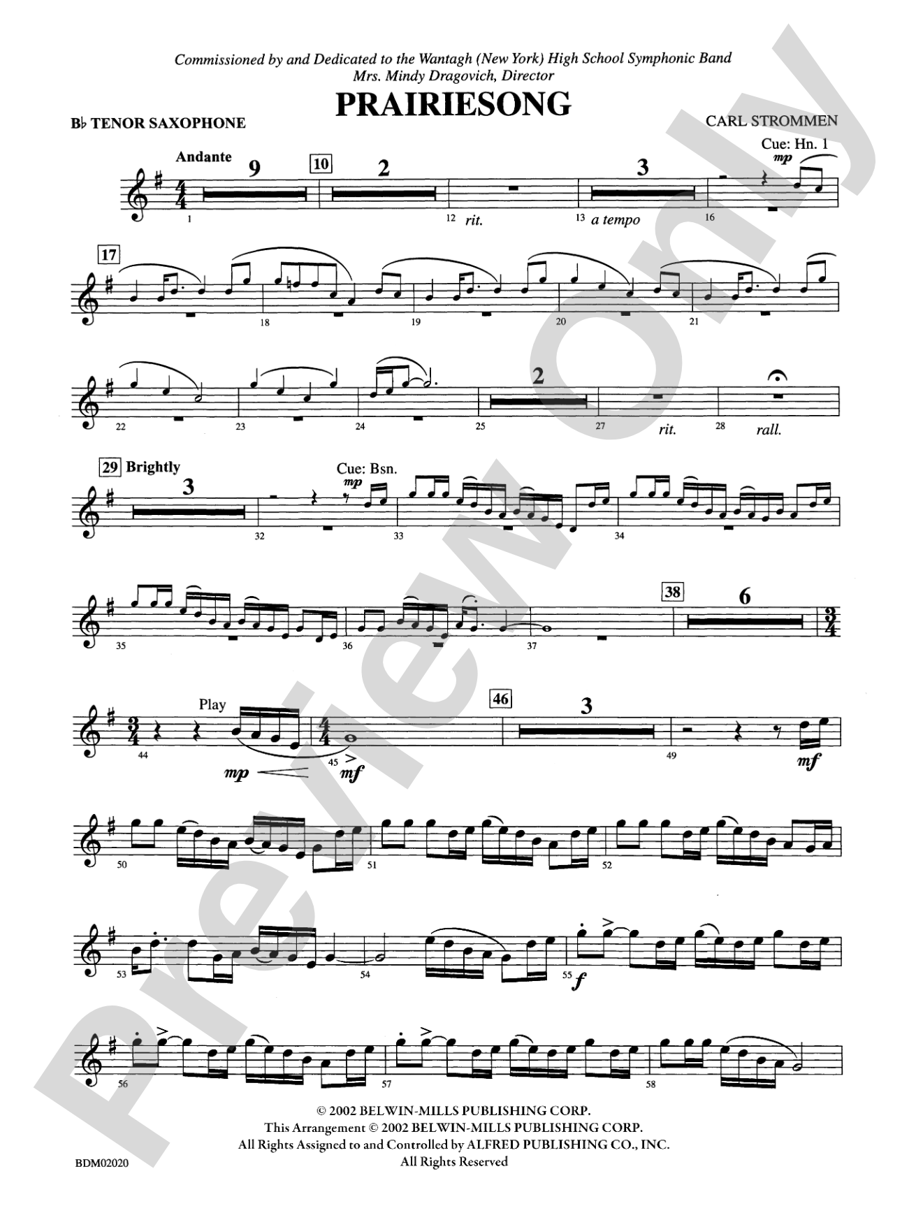Prairiesong: B-flat Tenor Saxophone