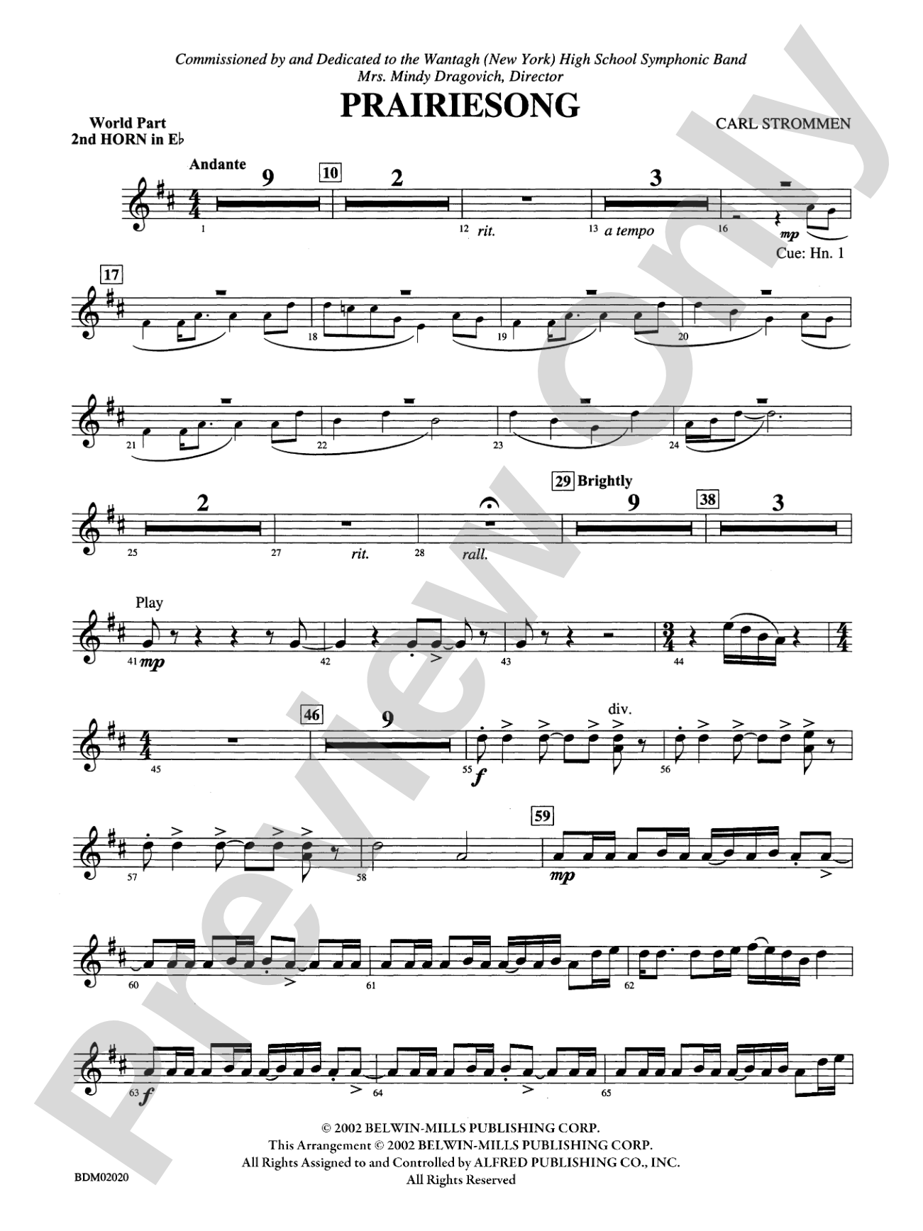 Prairiesong: (wp) 2nd Horn in E-flat
