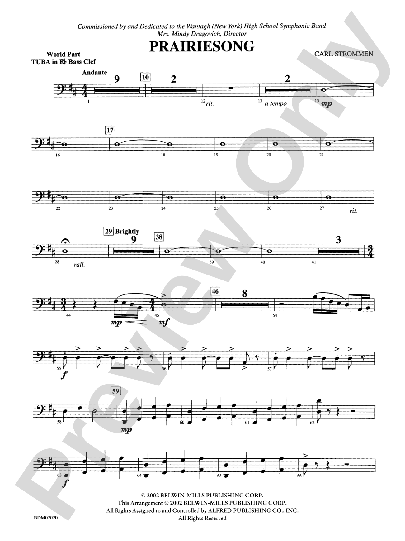 Prairiesong: (wp) E-flat Tuba B.C.