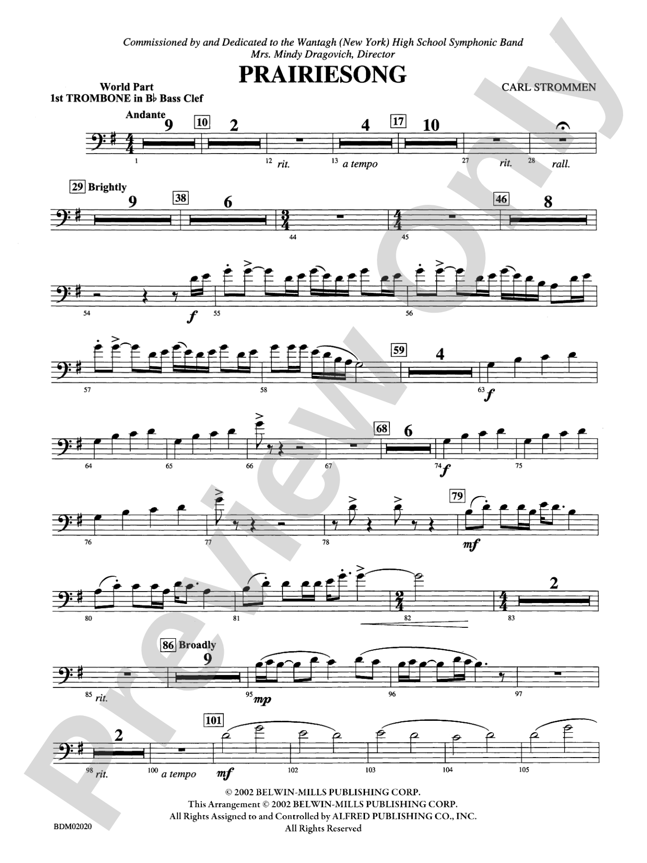 Prairiesong: (wp) 1st B-flat Trombone B.C.
