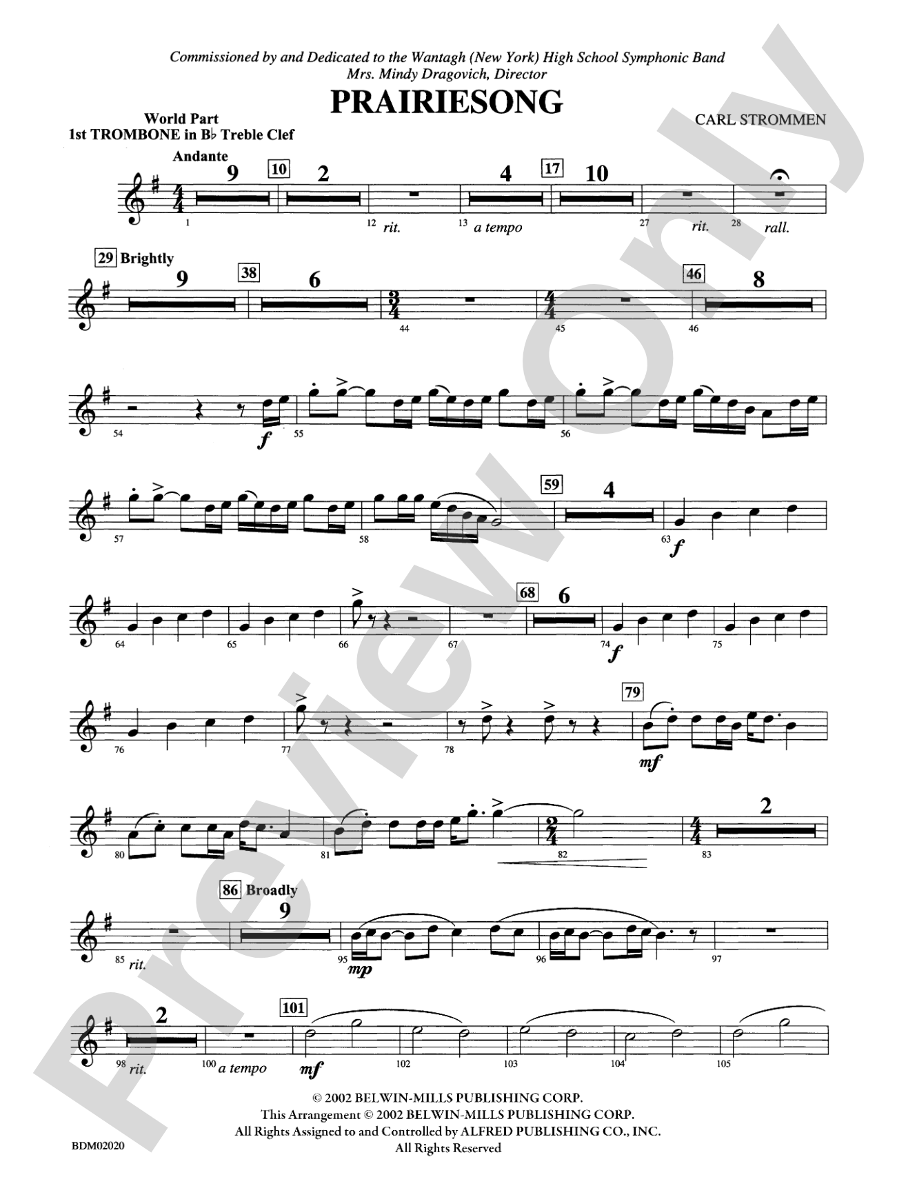 Prairiesong: (wp) 1st B-flat Trombone T.C.