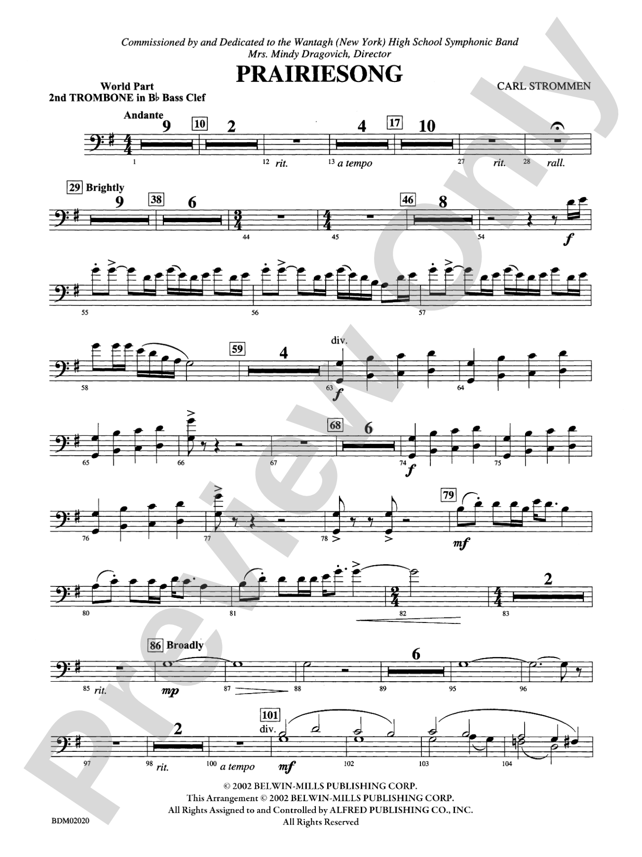Prairiesong: (wp) 2nd B-flat Trombone B.C.