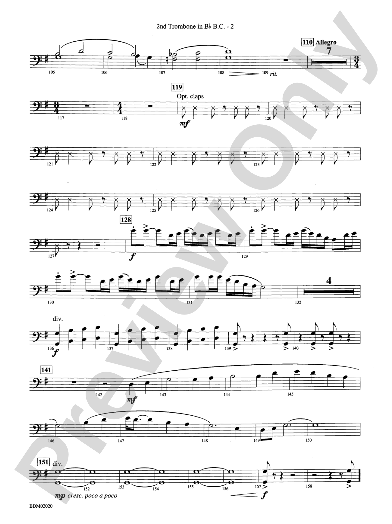 Prairiesong: (wp) 2nd B-flat Trombone B.C.