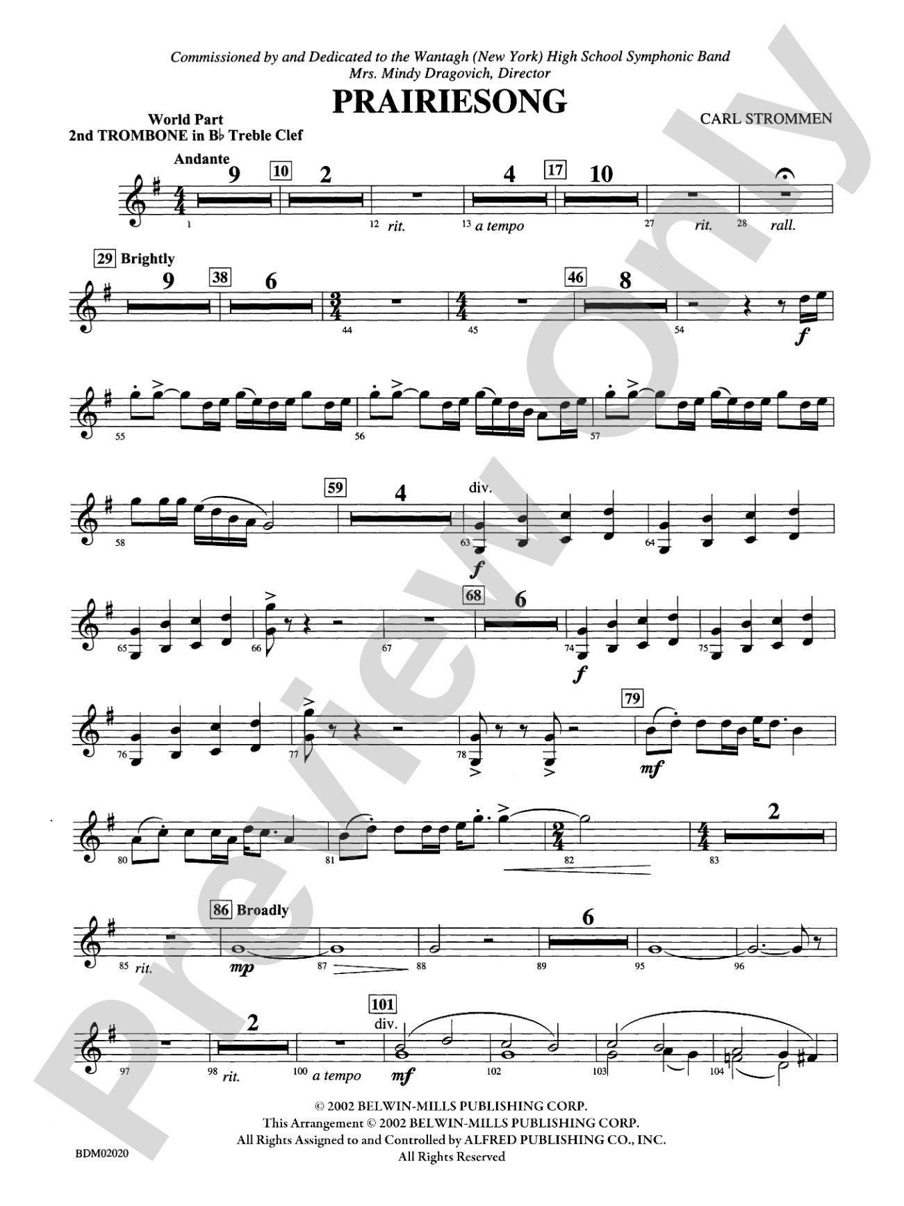 Prairiesong: (wp) 2nd B-flat Trombone T.C.