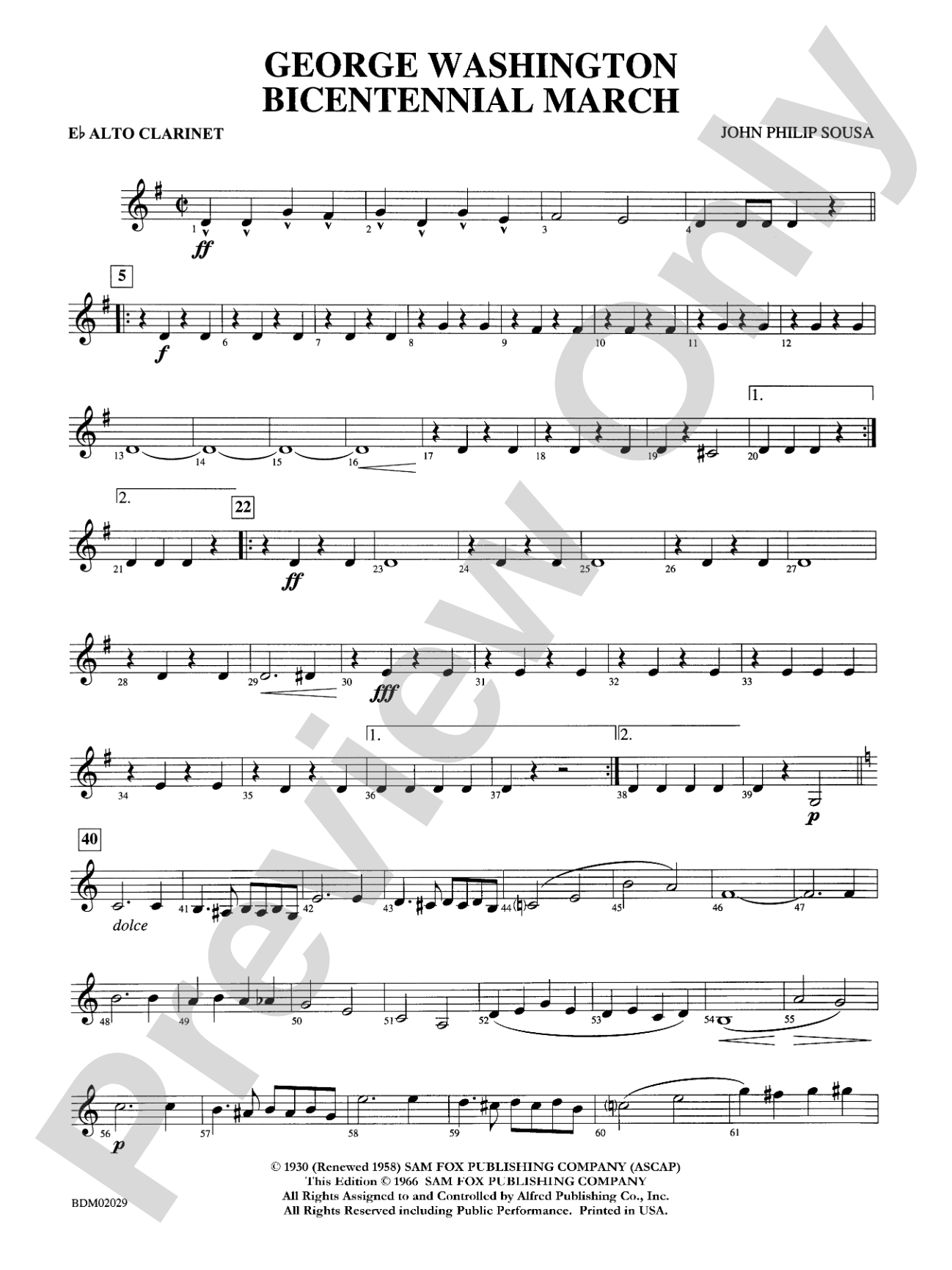 George Washington Bicentennial March: E-flat Alto Clarinet