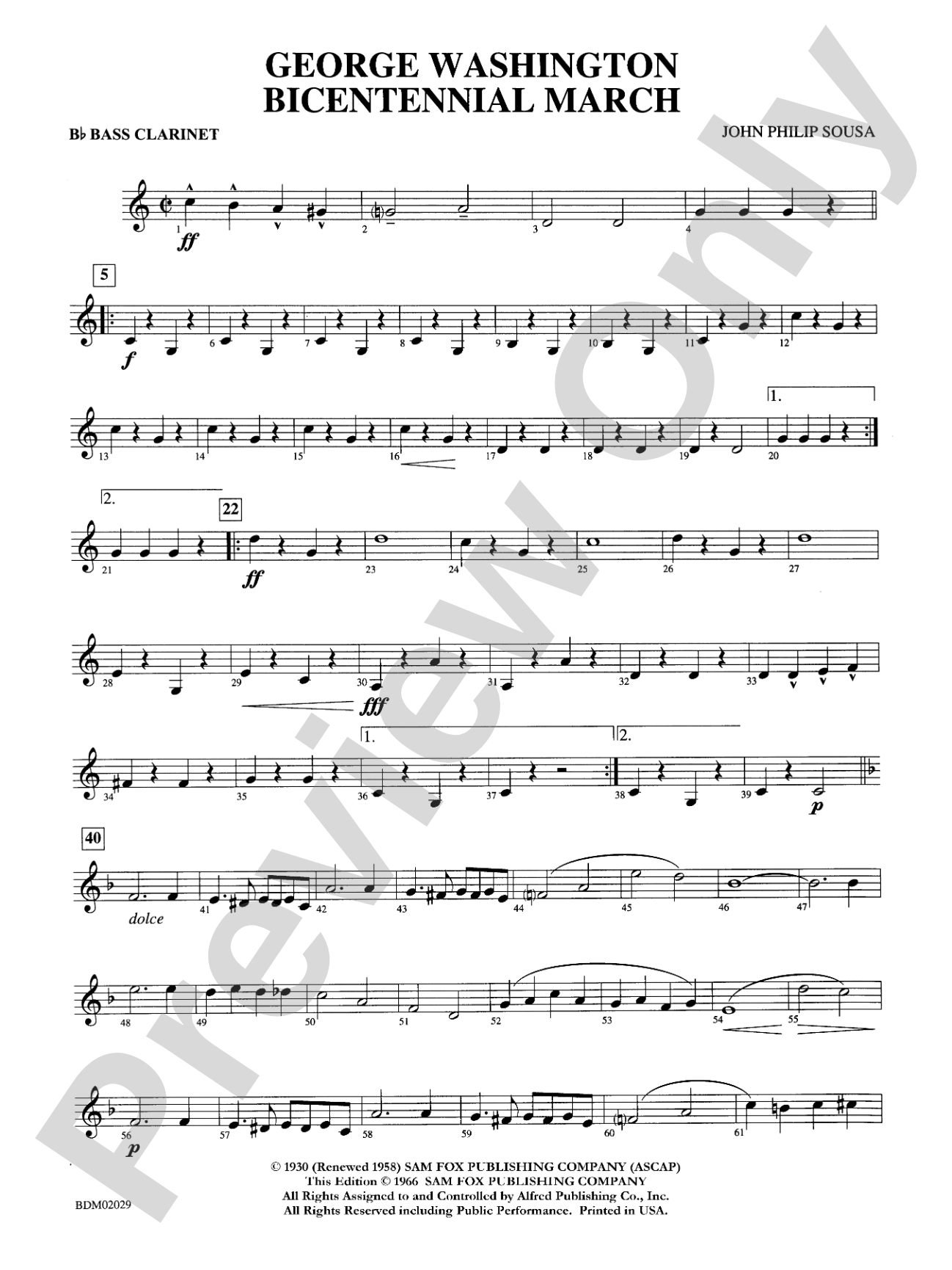 George Washington Bicentennial March: B-flat Bass Clarinet
