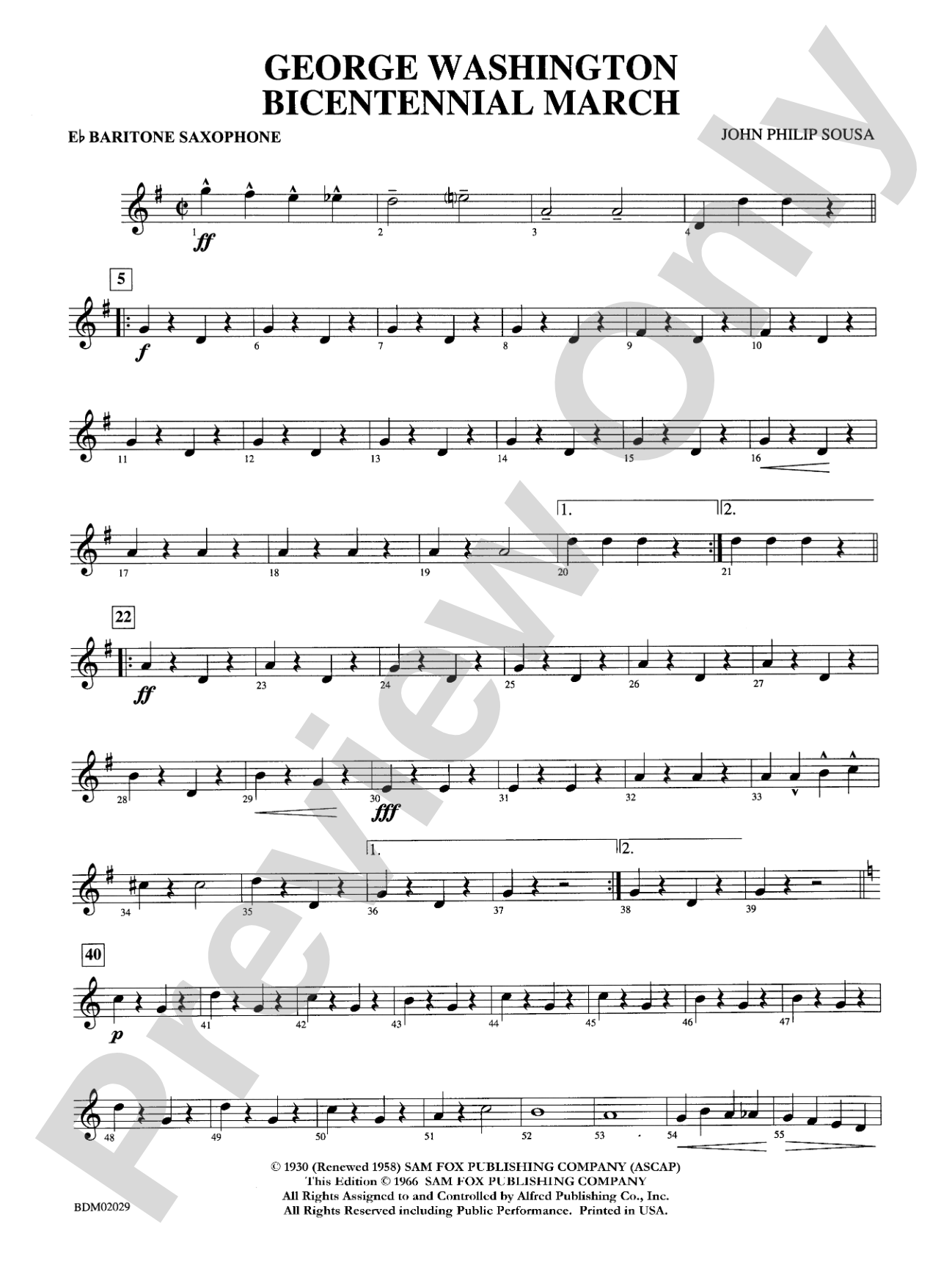George Washington Bicentennial March: E-flat Baritone Saxophone