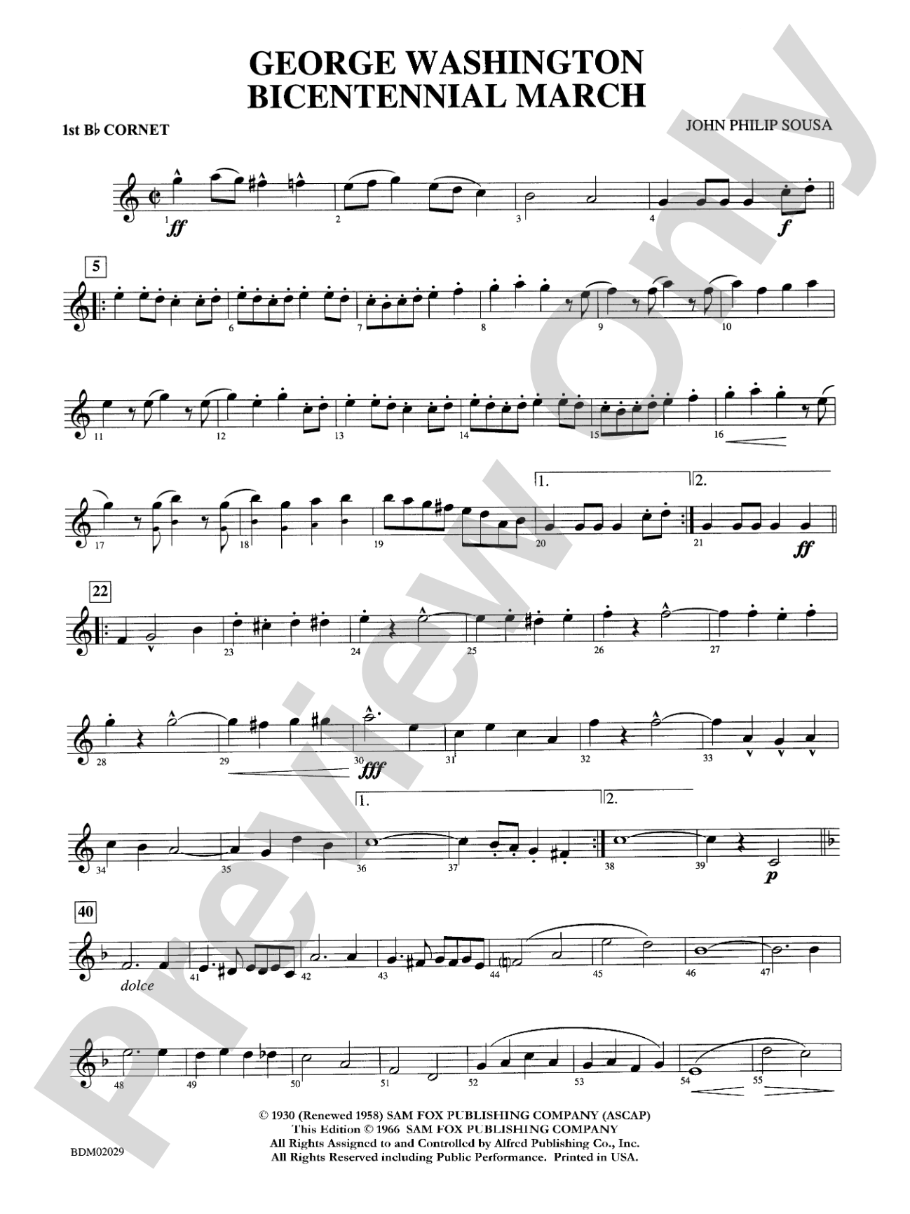George Washington Bicentennial March: 1st B-flat Cornet