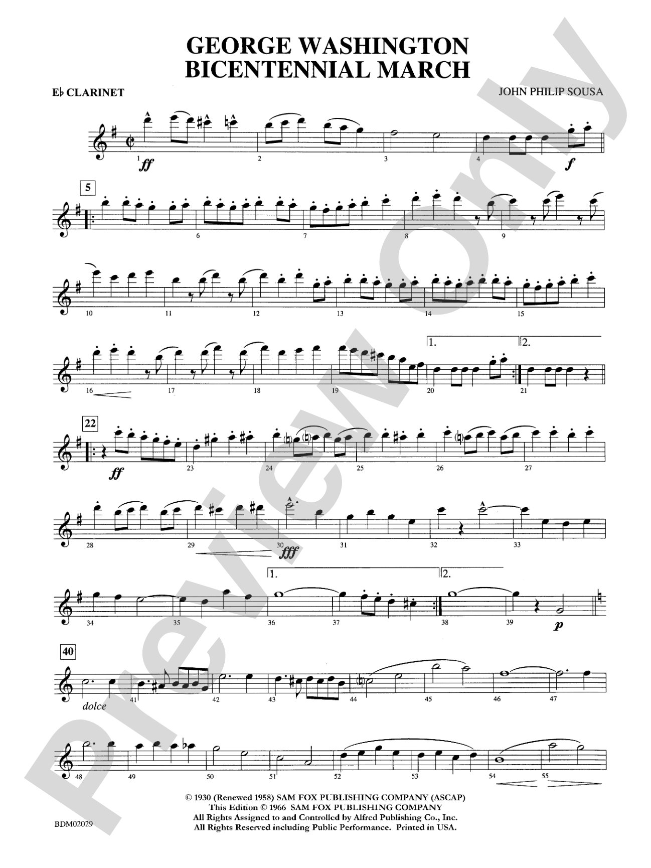 George Washington Bicentennial March: E-flat Soprano Clarinet