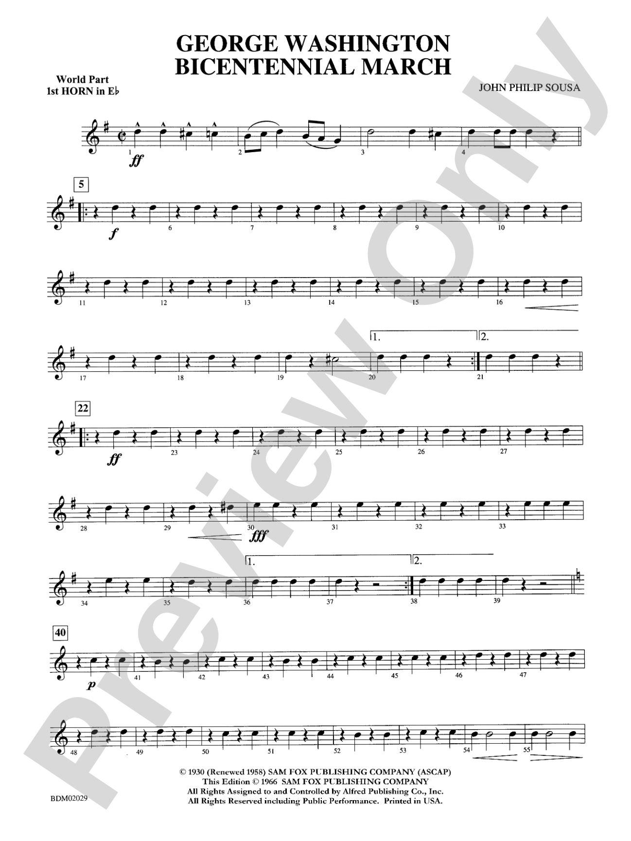 George Washington Bicentennial March: WP 1st Horn in E-flat