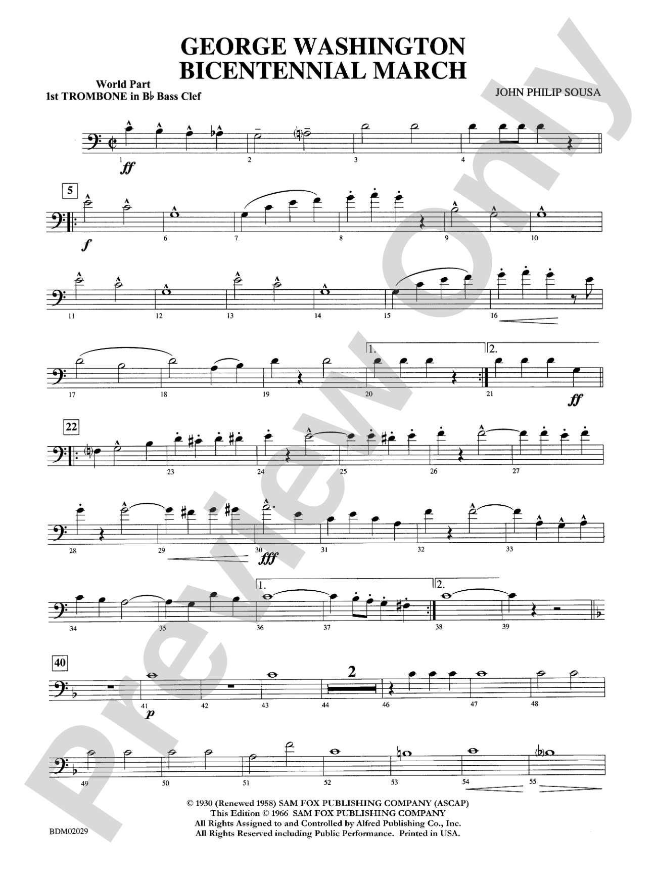 George Washington Bicentennial March: WP 1st B-flat Trombone B.C.
