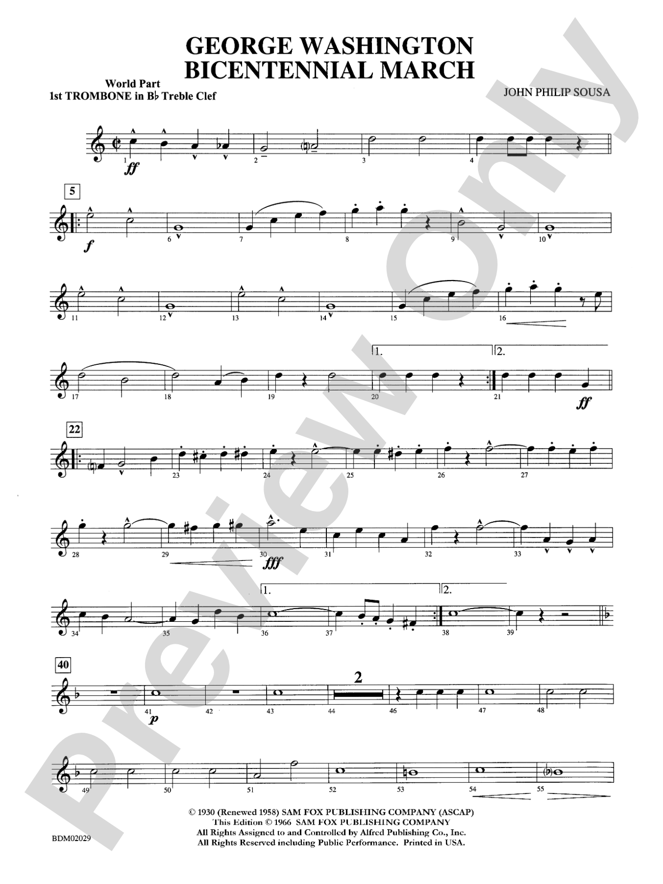 George Washington Bicentennial March: WP 1st B-flat Trombone T.C.