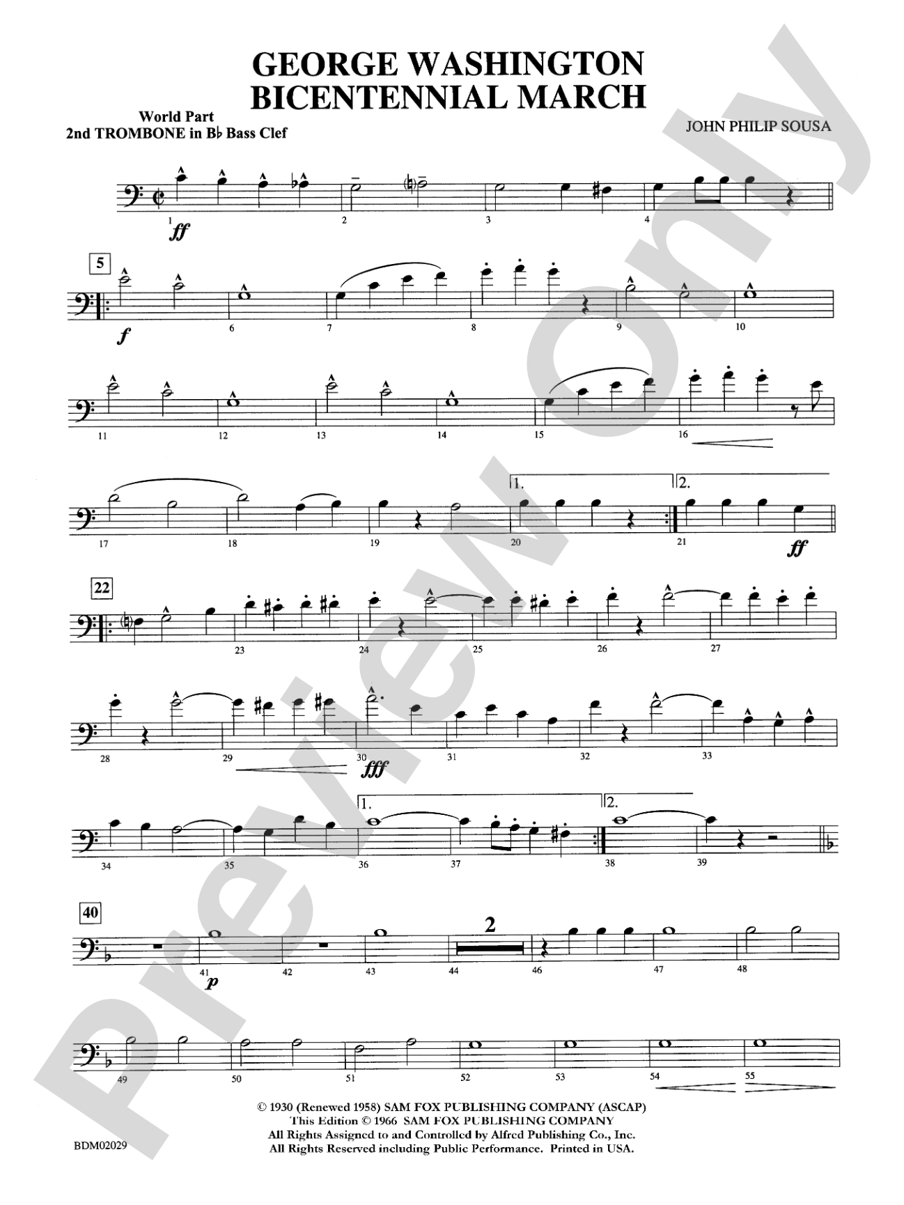 George Washington Bicentennial March: WP 2nd B-flat Trombone B.C.