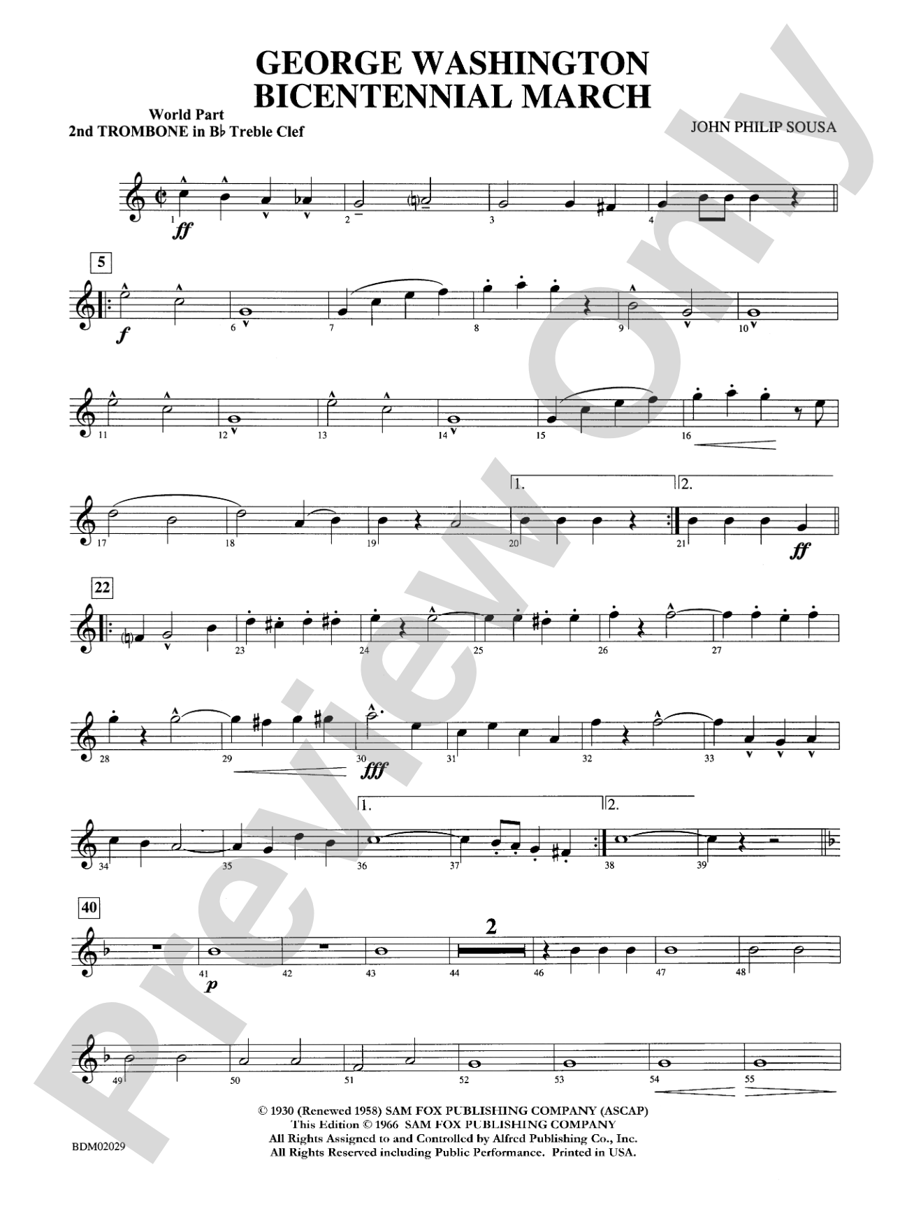 George Washington Bicentennial March: WP 2nd B-flat Trombone T.C.