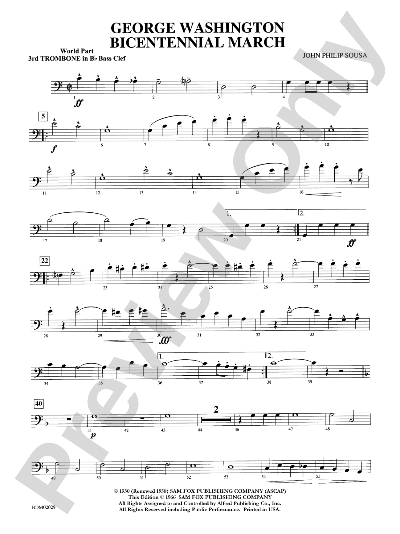 George Washington Bicentennial March: WP 3rd B-flat Trombone B.C.
