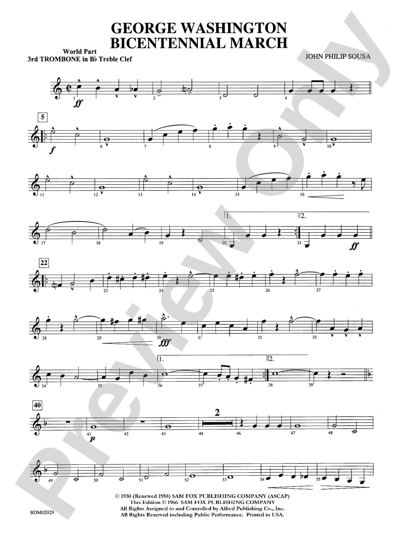 George Washington Bicentennial March: WP 3rd B-flat Trombone T.C.