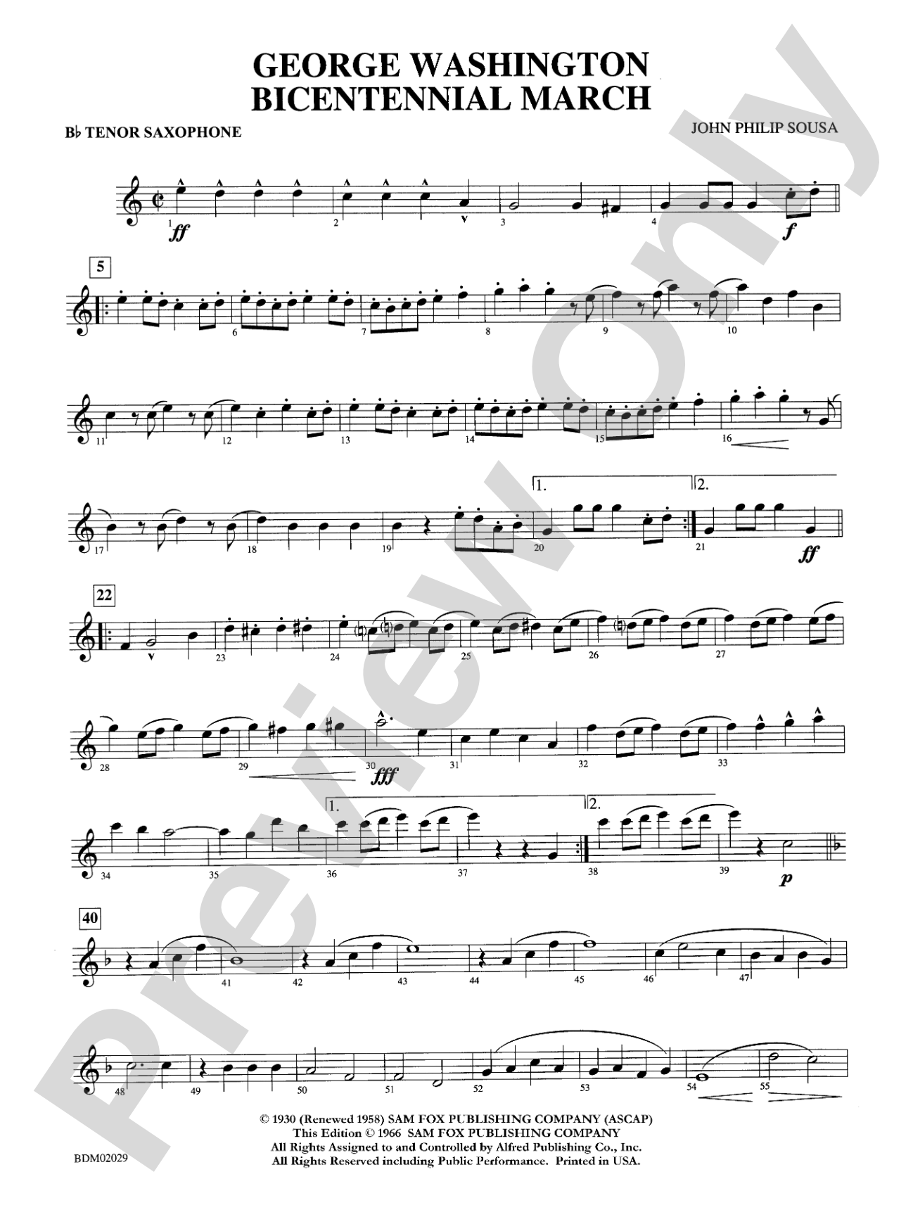 George Washington Bicentennial March: B-flat Tenor Saxophone