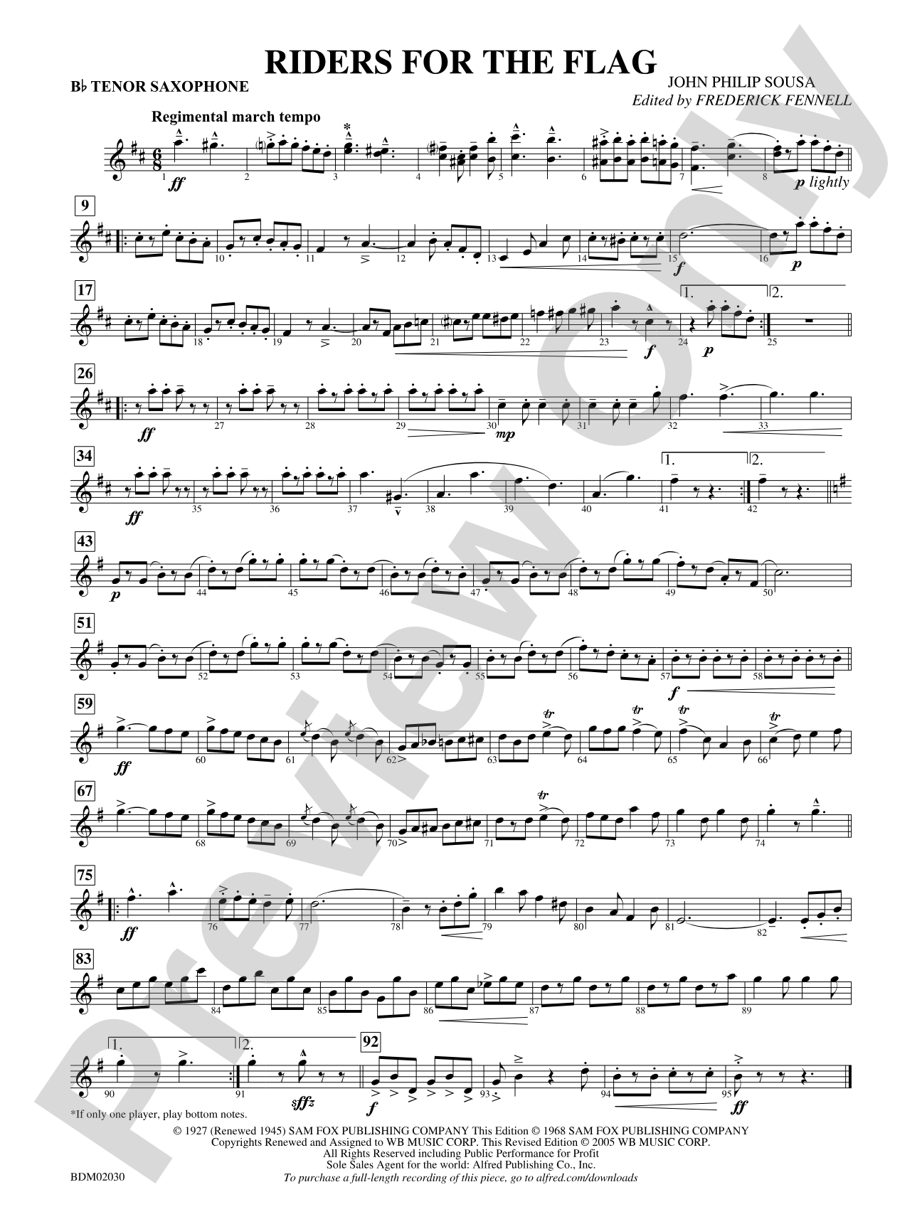 Riders for the Flag: B-flat Tenor Saxophone