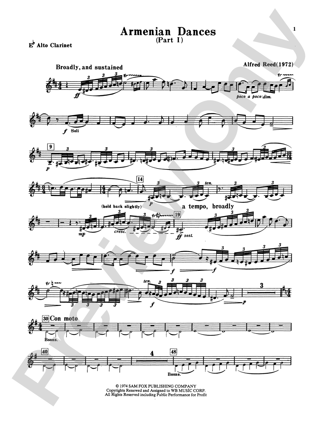Armenian Dances, Part I: E-flat Alto Clarinet
