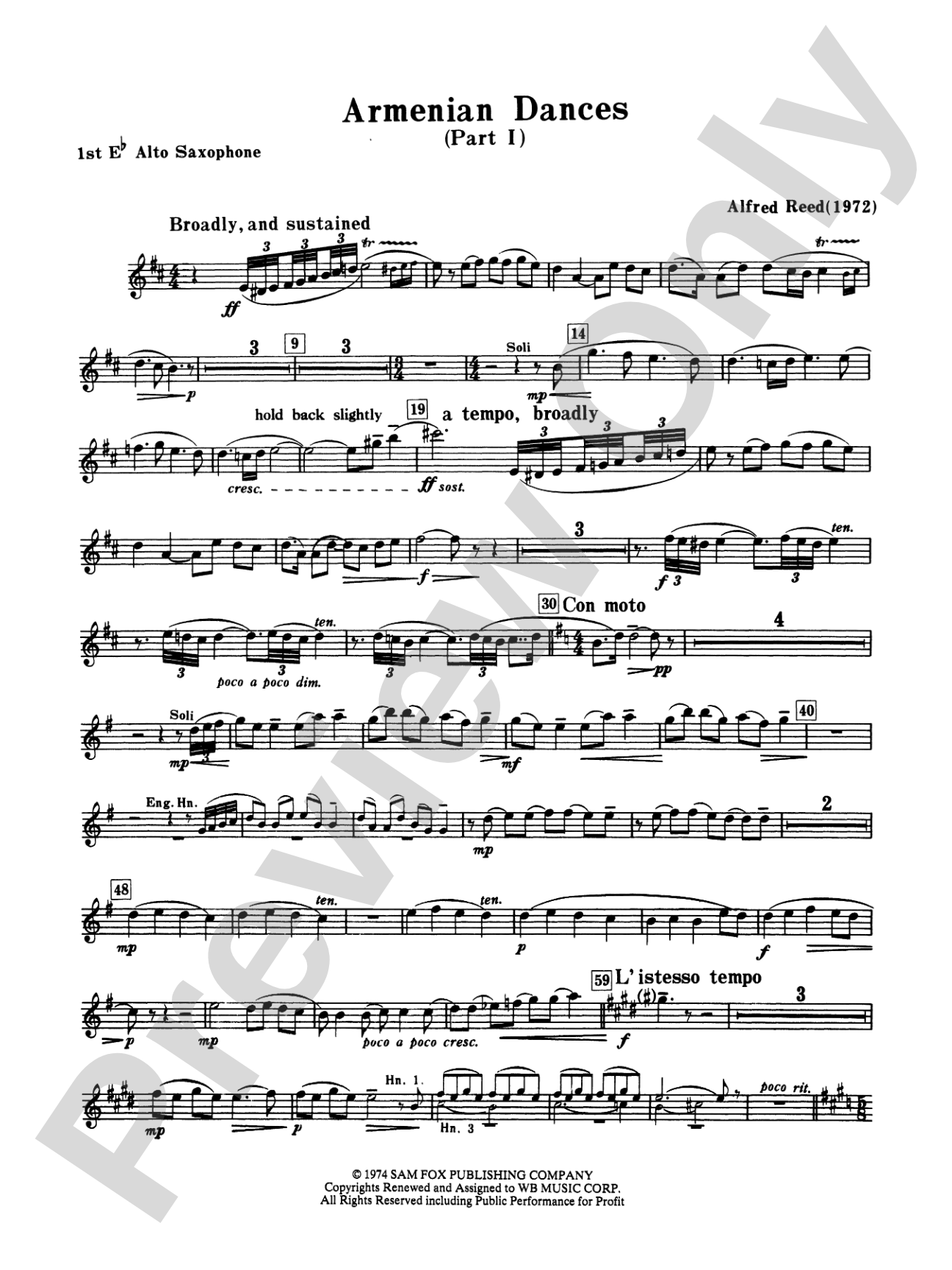 Armenian Dances, Part I: E-flat Alto Saxophone