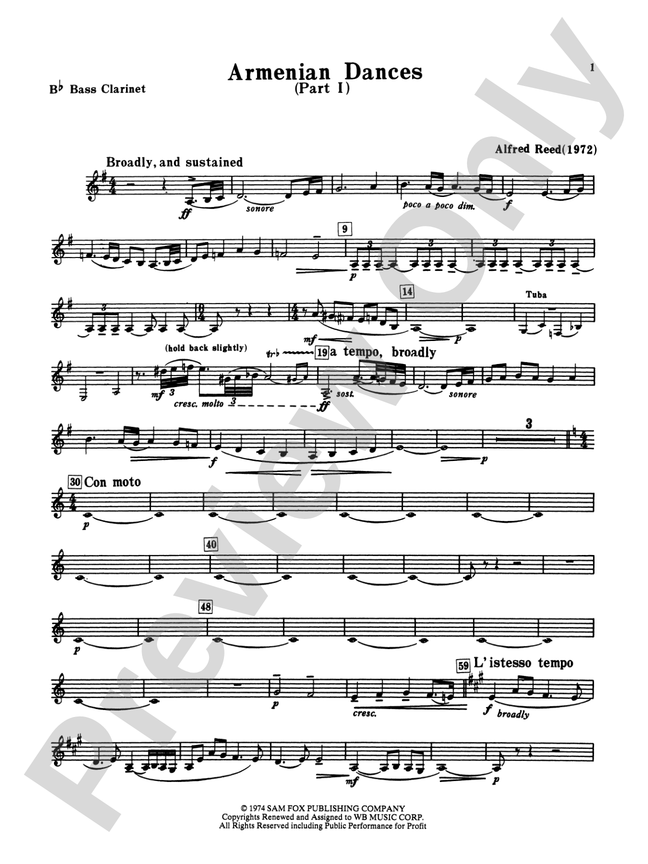 Armenian Dances, Part I: B-flat Bass Clarinet