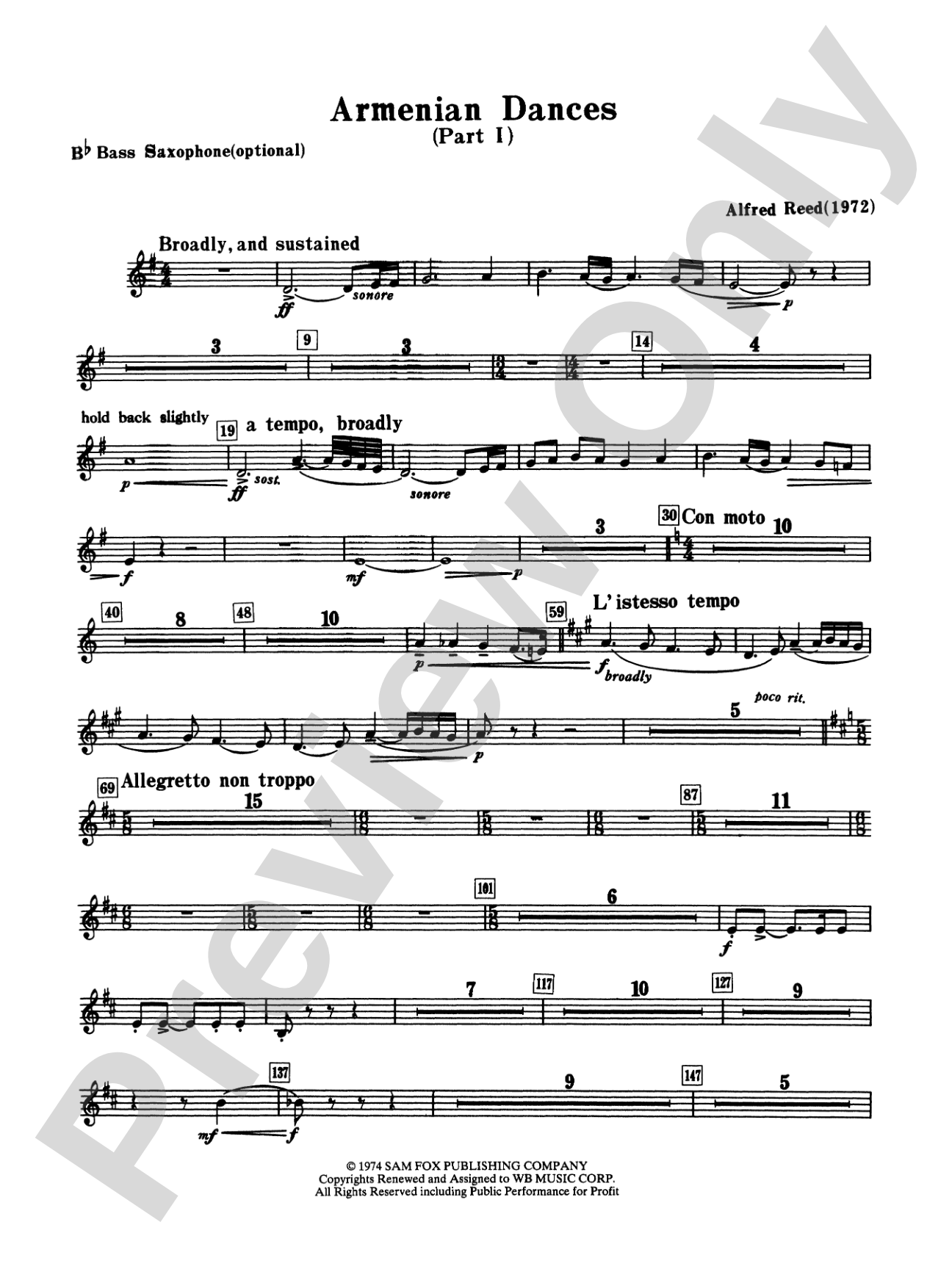 Armenian Dances, Part I: B-flat Bass Saxophone