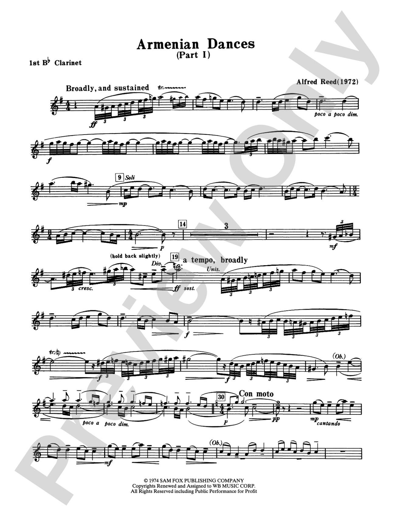 Armenian Dances, Part I: 1st B-flat Clarinet