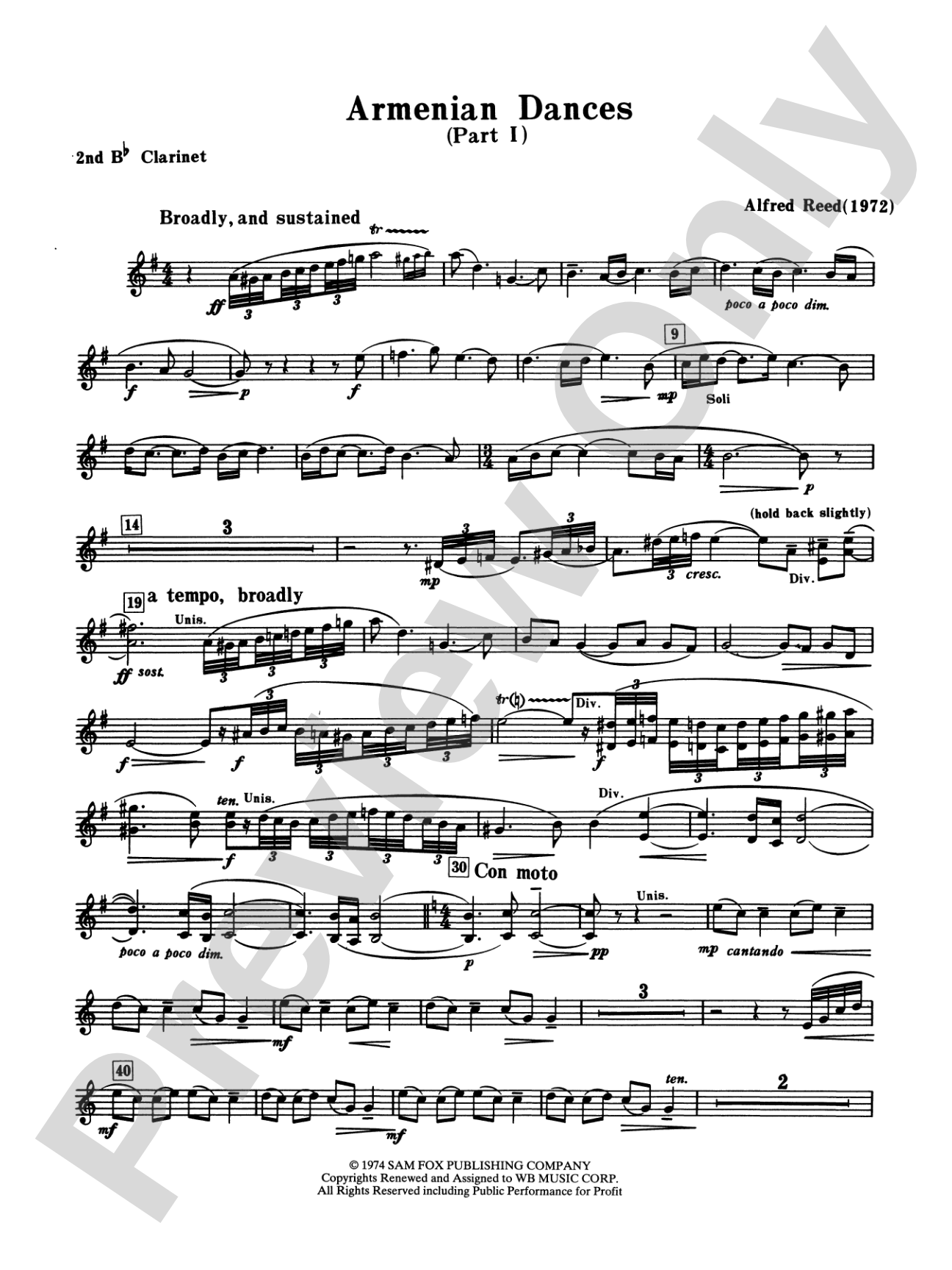 Armenian Dances, Part I: 2nd B-flat Clarinet