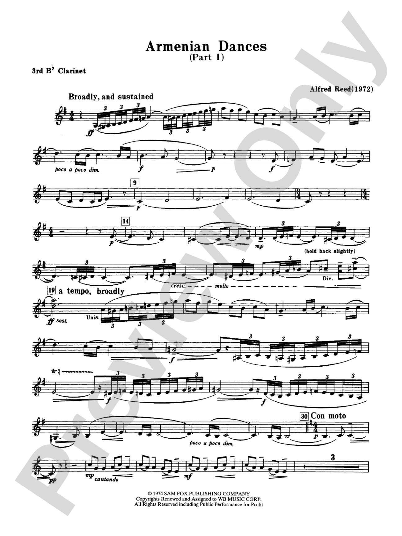 Armenian Dances, Part I: 3rd B-flat Clarinet