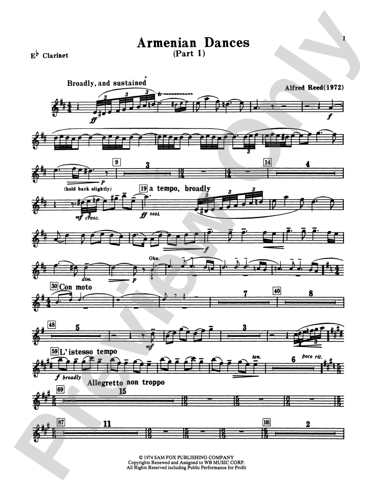 Armenian Dances, Part I: E-flat Soprano Clarinet