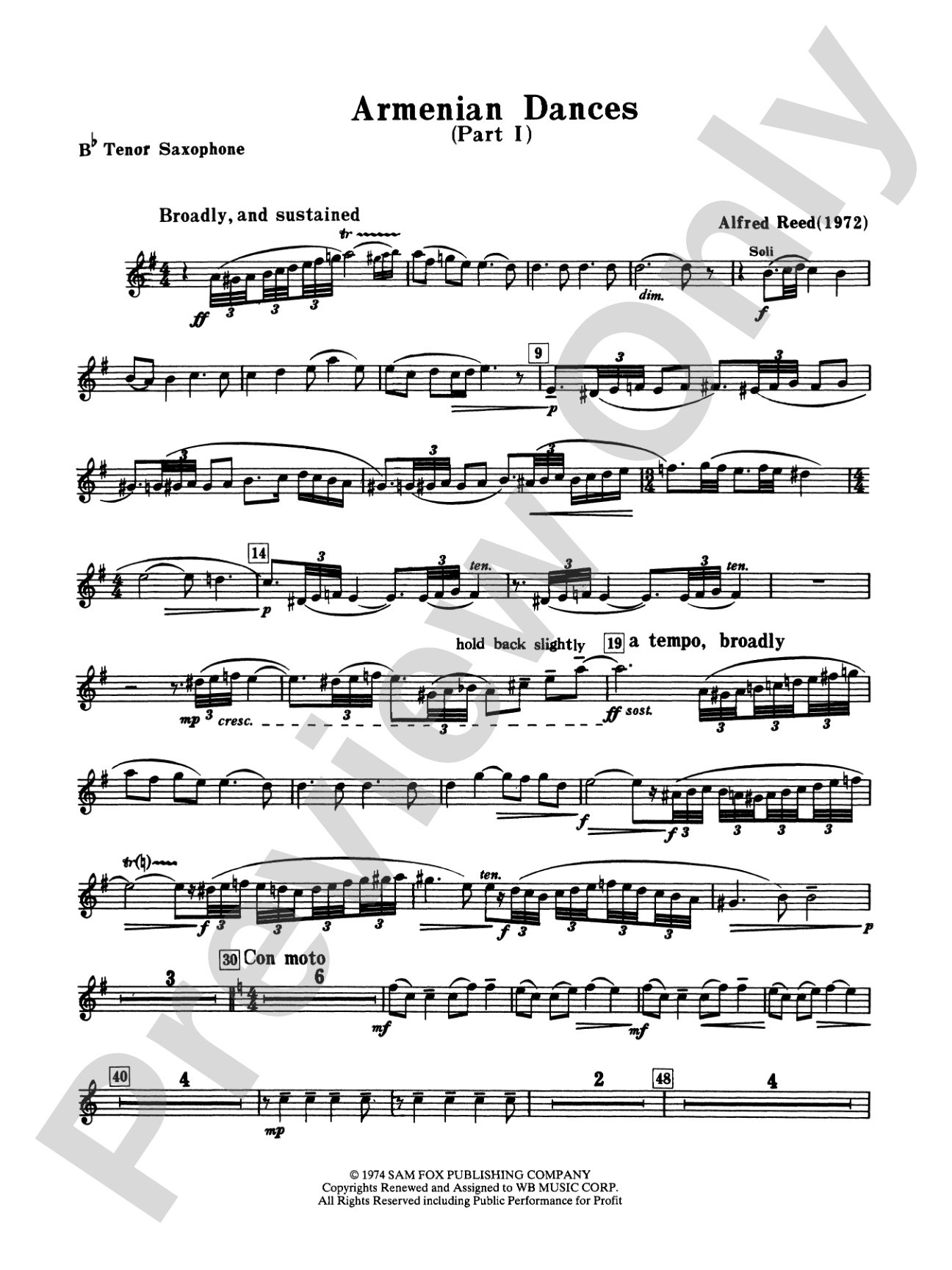 Armenian Dances, Part I: B-flat Tenor Saxophone