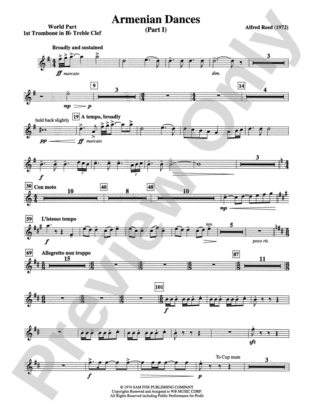 Armenian Dances, Part I: (wp) 1st B-flat Trombone T.C.